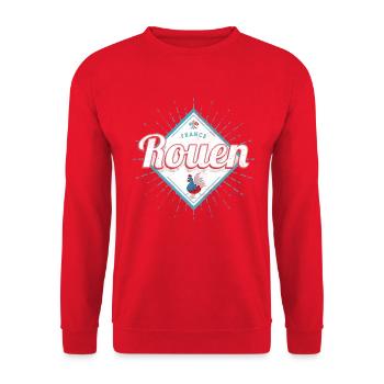 Rouen Normandie in Frankreich mit Hahn Souvenir - Unisex Pullover - Rot - Vorne - Alina (178cm) & Michal (187cm)