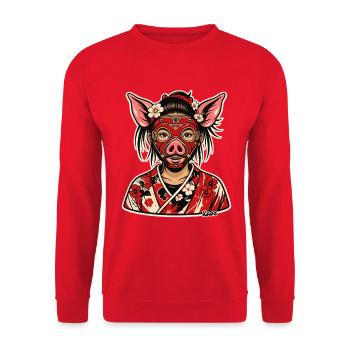 Wildschweinmaske Kimono Floral Ukiyo e - Unisex Pullover - Rot - Vorne - Alina (178cm) & Michal (187cm)
