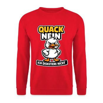 Quack Nein ich diskutiere nicht Ente Spruch - Unisex Pullover - Rot - Vorne - Alina (178cm) & Michal (187cm)