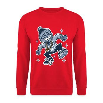 Grinsender Rapper mit Goldkette - Unisex Pullover - Rot - Vorne - Alina (178cm) & Michal (187cm)