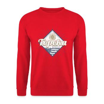 Topeka Stadt Kansas Vereinigte Staaten Vintage USA - Unisex Pullover - Rot - Vorne - Alina (178cm) & Michal (187cm)