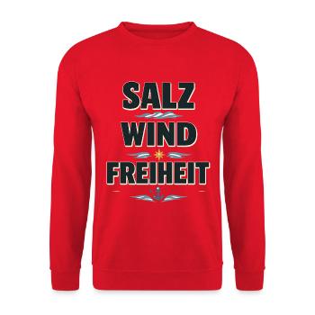 Salt Wind Freedom Maritime Coastal Saying - Unisex Sweatshirt - red - Front - Alina (178cm) & Michal (187cm)