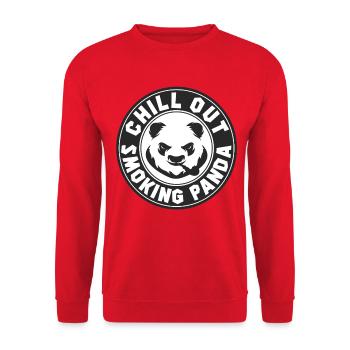 Chill Out Smoking Panda Retro Emblem - Unisex Pullover - Rot - Vorne - Alina (178cm) & Michal (187cm)