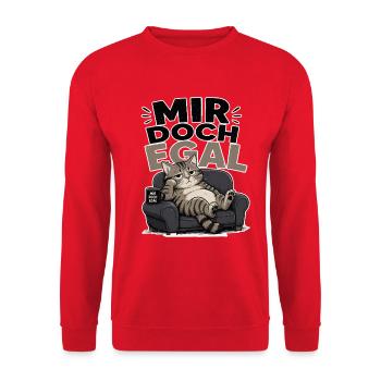 Mir doch egal Katze entspannt - Unisex Pullover - Rot - Vorne - Alina (178cm) & Michal (187cm)