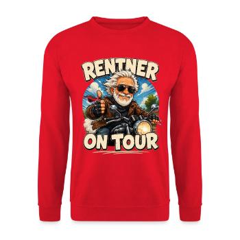 Rentner On Tour – Motorrad Charme - Unisex Pullover - Rot - Vorne - Alina (178cm) & Michal (187cm)