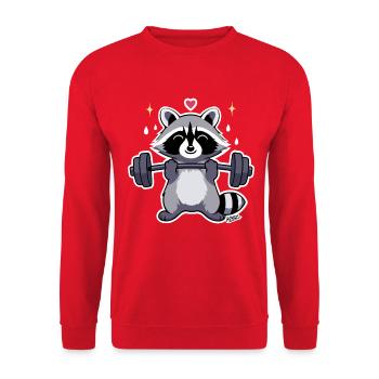 Powerful raccoon with dumbbell - Unisex Sweatshirt - red - Front - Alina (178cm) & Michal (187cm)