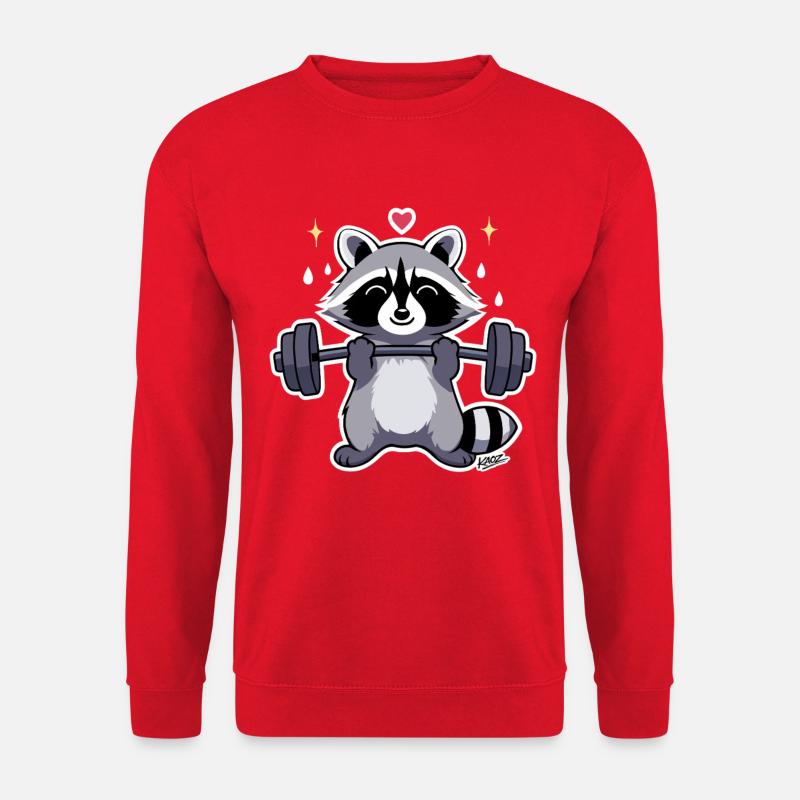 Kraftvoller Waschbär mit Hantel - Unisex Pullover - Rot