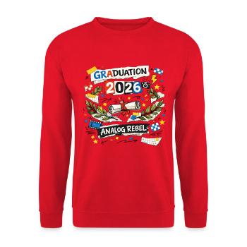 Motif de remise des diplômes Analog Rebel 2026 - Sweat-shirt Unisexe - rouge - Devant - Alina (178cm) & Michal (187cm)