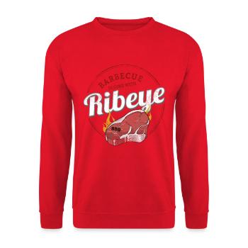 Ribeye Barbecue Rindfleisch BBQ Rib Eye Design - Unisex Pullover - Rot - Vorne - Alina (178cm) & Michal (187cm)