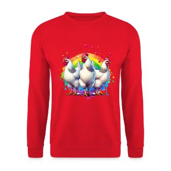 Leghorn Hühner Geschenk - Unisex Pullover - Rot - Vorne - Alina (178cm) & Michal (187cm)