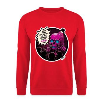 Schädel-auf-die-Bühnen-Braten - Unisex Pullover - Rot - Vorne - Alina (178cm) & Michal (187cm)