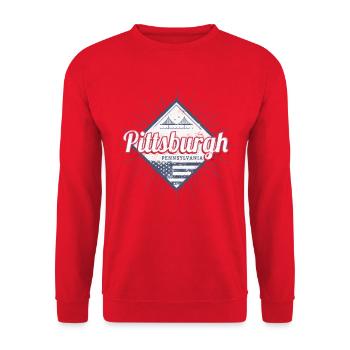 Pittsburgh City, États-Unis, Pennsylvanie - Sweat-shirt Unisexe - rouge - Devant - Alina (178cm) & Michal (187cm)