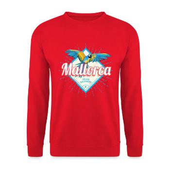 Mallorca Insel der Balearen Retro Papagei Souvenir - Unisex Pullover - Rot - Vorne - Alina (178cm) & Michal (187cm)