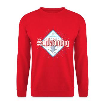 Schladming Steiermark in Österreich mit Skifahrer - Unisex Pullover - Rot - Vorne - Alina (178cm) & Michal (187cm)