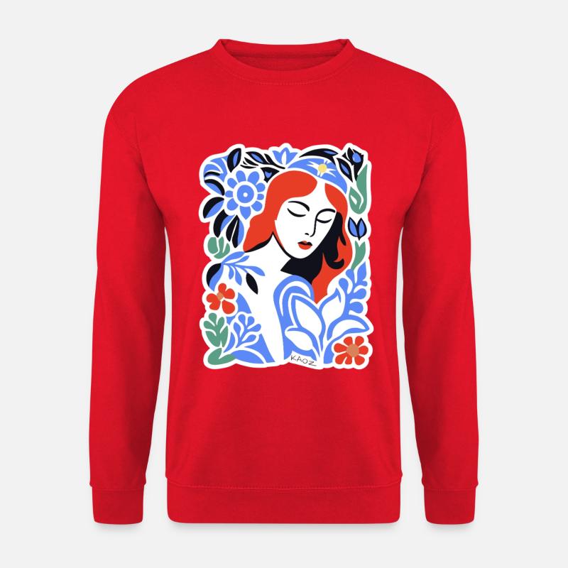 Blue Florals Portrait - Unisex Sweatshirt - red