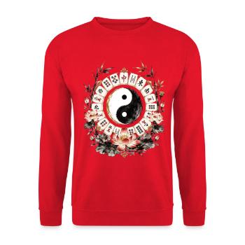 Yin Yang Mahjong Lover Mahjong Player - Unisex Sweatshirt - red - Front - Alina (178cm) & Michal (187cm)