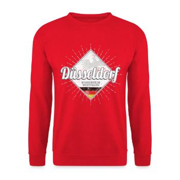 Düsseldorf Stadt Deutschland Nordrhein-Westfalen - Unisex Pullover - Rot - Vorne - Alina (178cm) & Michal (187cm)