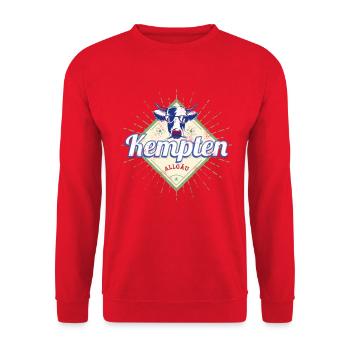 Kempten in Bayern Deutschland Vintage Kuh Design - Unisex Pullover - Rot - Vorne - Alina (178cm) & Michal (187cm)