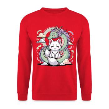 Kawaii Dragon Fox Shirt Magic Pastel Motif - Unisex Sweatshirt - red - Front - Alina (178cm) & Michal (187cm)