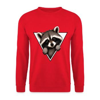 Waschbär im Dreieck - Unisex Pullover - Rot - Vorne - Alina (178cm) & Michal (187cm)