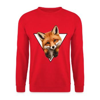 Fuchs im Dreieck-Illustration - Unisex Pullover - Rot - Vorne - Alina (178cm) & Michal (187cm)