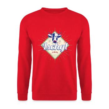 Ischgl in Tirol Österreich mit Kuh Vintage Design - Unisex Pullover - Rot - Vorne - Alina (178cm) & Michal (187cm)