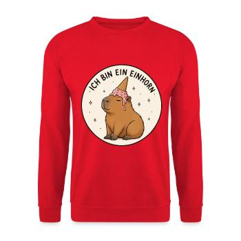 Capybara Einhorn - Unisex Pullover - Rot - Vorne - Alina (178cm) & Michal (187cm)