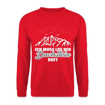 ich muss los der Dachstein ruft - Unisex Pullover - Rot - Vorne - Alina (178cm) & Michal (187cm)