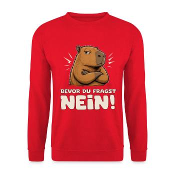 Capybara Attitude Nein! - Unisex Pullover - Rot - Vorne - Alina (178cm) & Michal (187cm)
