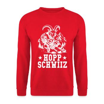 Hopp Schwiiz Eishockey Geißbock Schweizer Fan - Unisex Pullover - Rot - Vorne - Alina (178cm) & Michal (187cm)