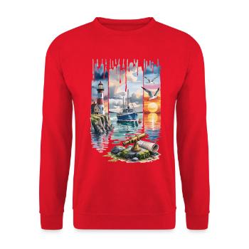 T-shirt côtier avec phare – Maritime Sea - Sweat-shirt Unisexe - rouge - Devant - Alina (178cm) & Michal (187cm)