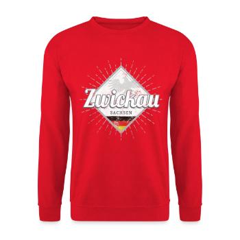 Zwickau Stadt in Deutschland Sachsen Souvenir - Unisex Pullover - Rot - Vorne - Alina (178cm) & Michal (187cm)