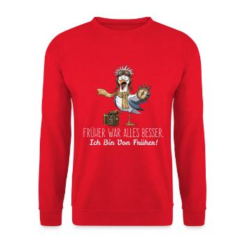 Retro Möwe Pilot Früher war alles besser - Unisex Pullover - Rot - Vorne - Alina (178cm) & Michal (187cm)