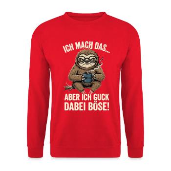 Faultier Böser Blick Kaffee - Unisex Pullover - Rot - Vorne - Alina (178cm) & Michal (187cm)