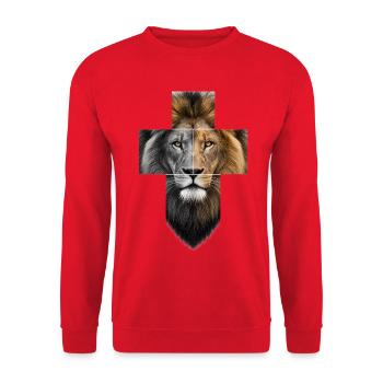 Lion avec Jésus Croix Religion chrétienne de Juda - Sweat-shirt Unisexe - rouge - Devant - Alina (178cm) & Michal (187cm)