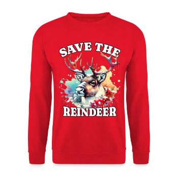 Rentier Save Reindeer - Unisex Pullover - Rot - Vorne - Alina (178cm) & Michal (187cm)