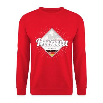 Hanau Stadt in Deutschland Hessen Souvenir - Unisex Pullover - Rot - Vorne - Alina (178cm) & Michal (187cm)