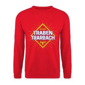 Traben-Trarbach an der Mosel mit Retro Weintrauben - Unisex Pullover - Rot - Vorne - Alina (178cm) & Michal (187cm)