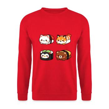 Kawaii Sushi Tierchen Kollektion - Unisex Pullover - Rot - Vorne - Alina (178cm) & Michal (187cm)