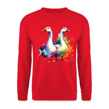 Gans Goose - Unisex Pullover - Rot - Vorne - Alina (178cm) & Michal (187cm)