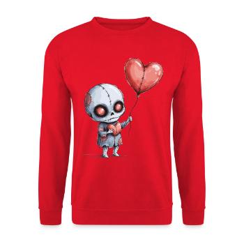 Zombie with Heart Balloon for Gothic and Love Fans - Unisex Sweatshirt - red - Front - Alina (178cm) & Michal (187cm)