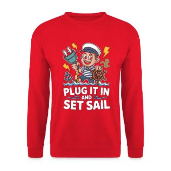 Marine Electrician Plug It In Maritime Electrician - Unisex Pullover - Rot - Vorne - Alina (178cm) & Michal (187cm)