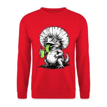 Lizard Soda Artwork Geschenkidee - Unisex Pullover - Rot - Vorne - Alina (178cm) & Michal (187cm)
