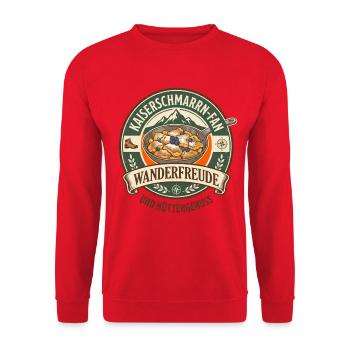 Kaiserschmarrn Fan Wanderfreude Hüttengenuss - Unisex Pullover - Rot - Vorne - Alina (178cm) & Michal (187cm)