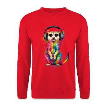 Rainbow colorful meerkat with headphones - Unisex Sweatshirt - red - Front - Alina (178cm) & Michal (187cm)