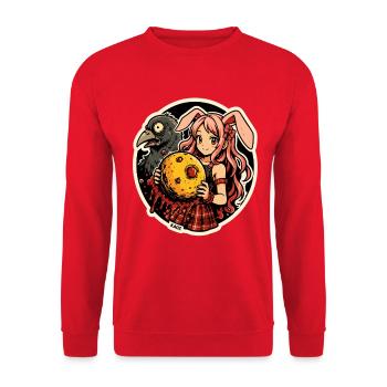 Lunar Bunny mit Mondkäse und Rabe - Unisex Pullover - Rot - Vorne - Alina (178cm) & Michal (187cm)