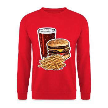 Burger Fries Cola Sticker - Unisex Sweatshirt - red - Front - Alina (178cm) & Michal (187cm)