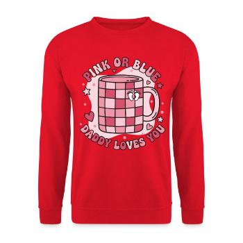 Geschlechterenthüllung Pink oder Blau Papa liebt dich, Baby - Unisex Pullover - Rot - Vorne - Alina (178cm) & Michal (187cm)