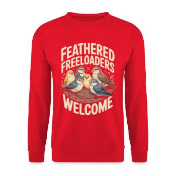 Feathered Freeloaders Welcome - Unisex Sweatshirt - red - Front - Alina (178cm) & Michal (187cm)