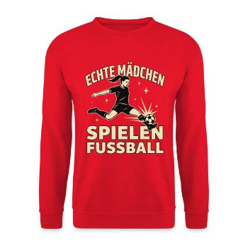 Echte Mädchen Spielen Fussball Mädchenfussball - Unisex Pullover - Rot - Vorne - Alina (178cm) & Michal (187cm)